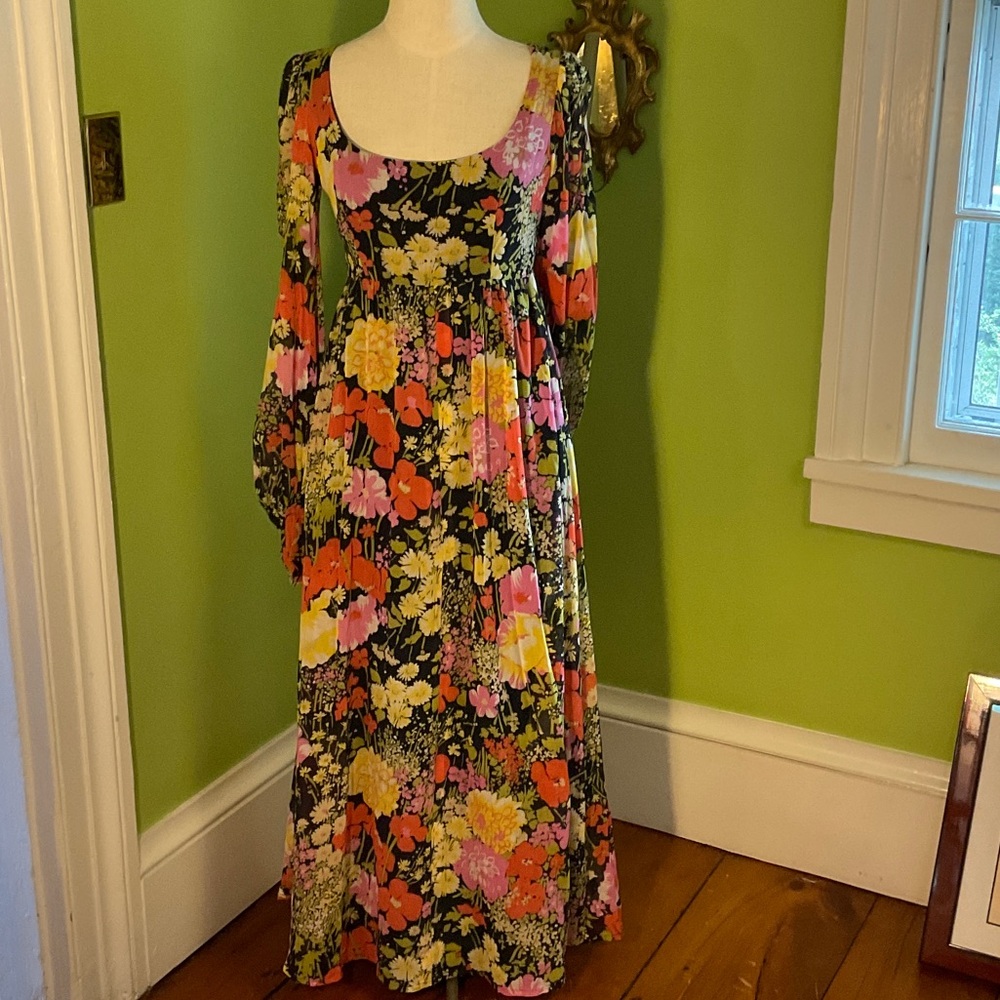 Vintage 70s Quad of London cotton voile maxi dress